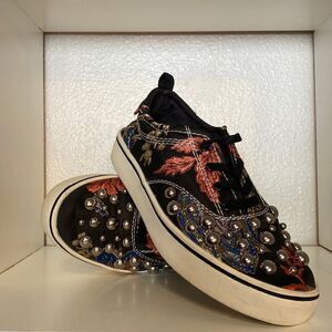 Zara Studded Metallic Floral Embroidered Lace Up Sneakers
